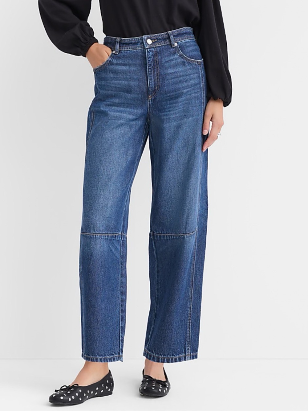 Loft Petite High Rise Barrel Jeans in Dark Wash Size P24